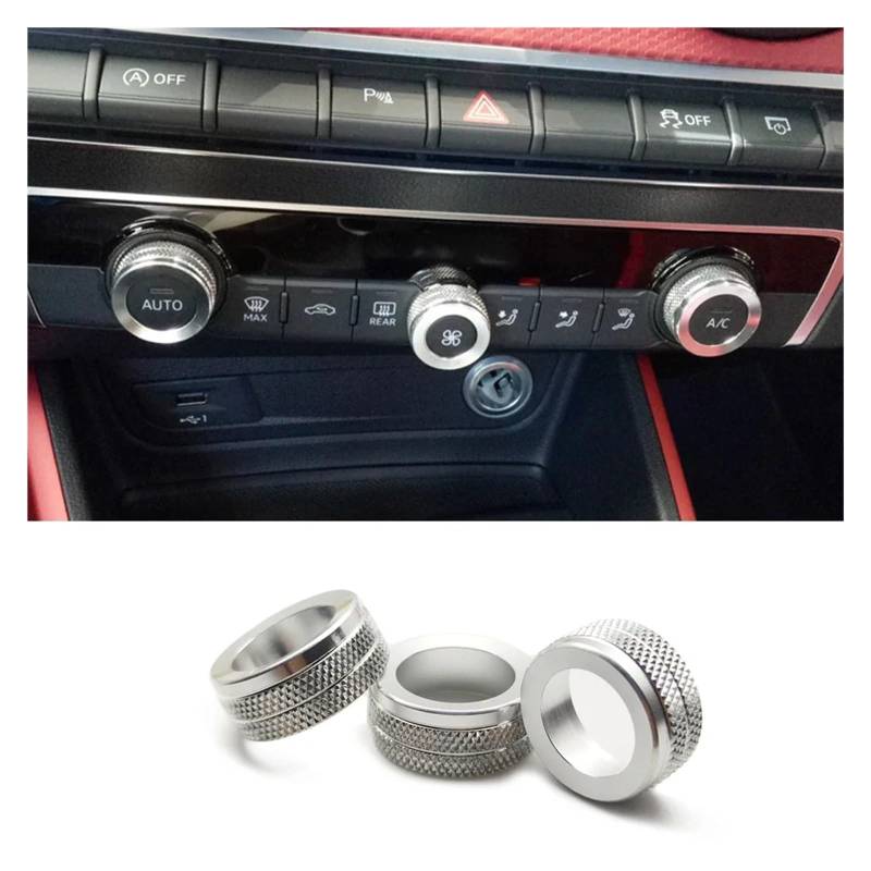 Auto Innenraum Für A3 8V 2014 2015 2016 2017 2018 2019 2020 Center Console Multimedia Knob Schalter Kreise Dekoration Abdeckung Trim Innen Zubehör Car Interieur(3PCS Silver) von KIFWGIH