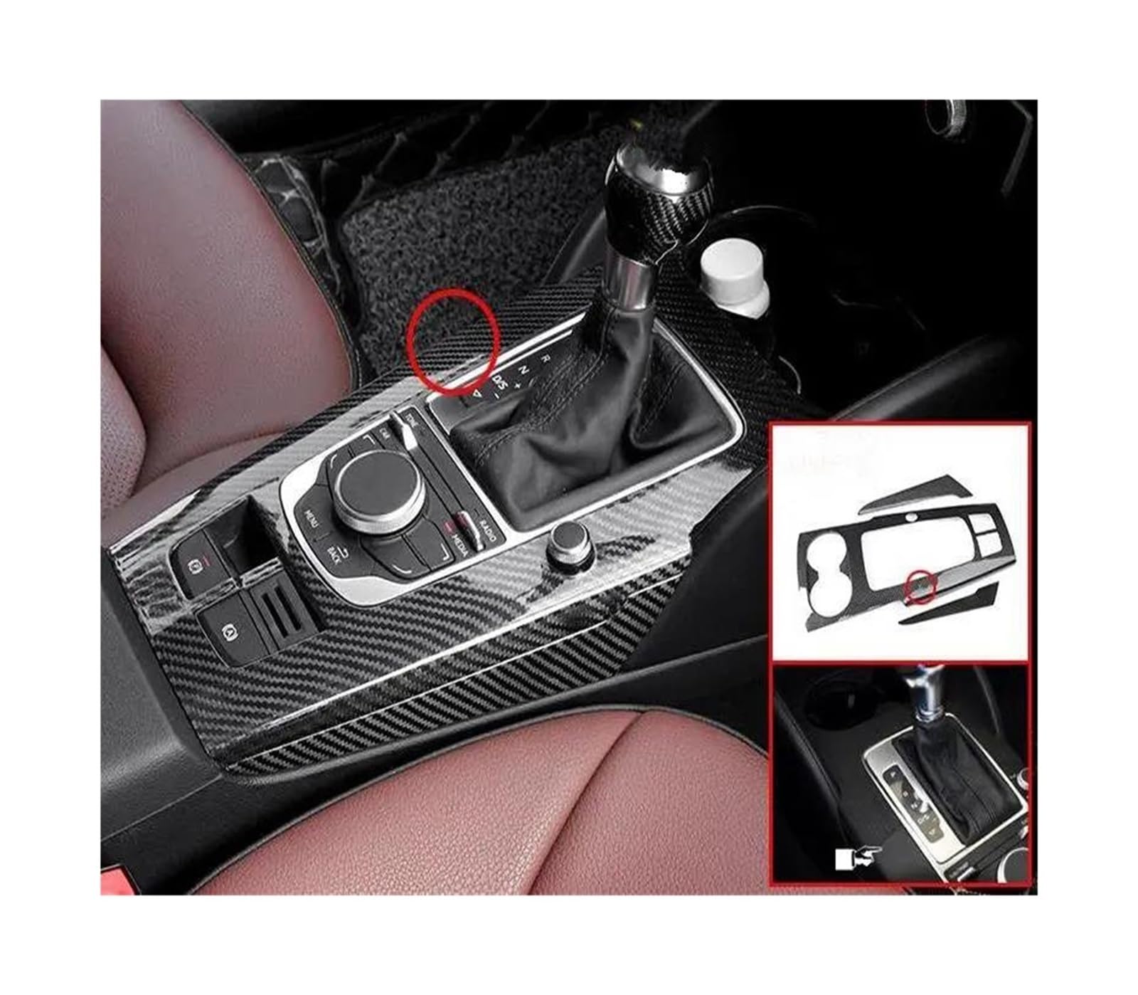 Auto Innenraum Für A3 8V S3 Für RS3 2014-2018 Carbon Fiber Zubehör 3PCS LHD & RHD Auto Interior Center Konsole Getriebe Shift Panel Trim Abdeckung Car Interieur(Type A,Lhd) von KIFWGIH