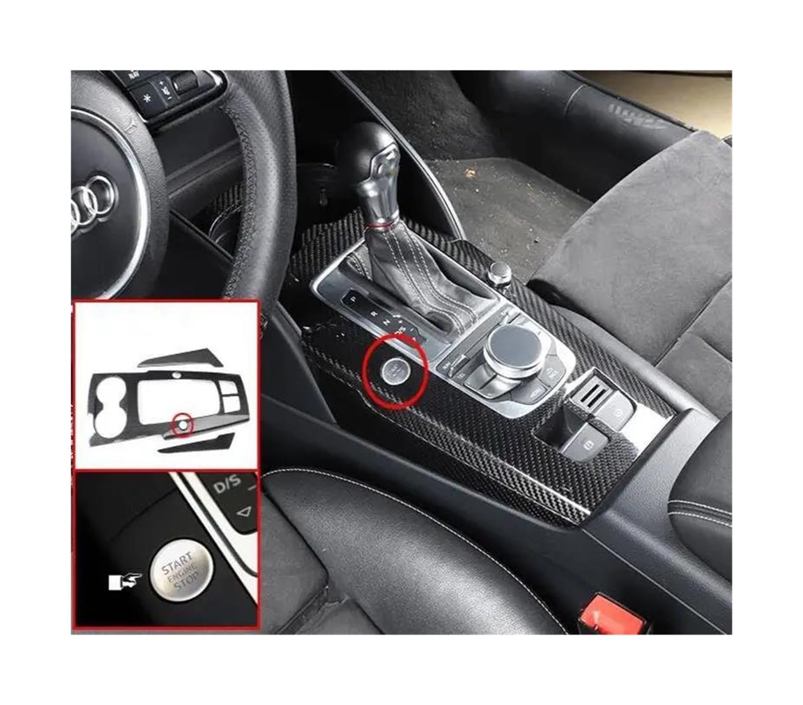 Auto Innenraum Für A3 8V S3 Für RS3 2014-2018 Carbon Fiber Zubehör 3PCS LHD & RHD Auto Interior Center Konsole Getriebe Shift Panel Trim Abdeckung Car Interieur(Type B,RHD) von KIFWGIH