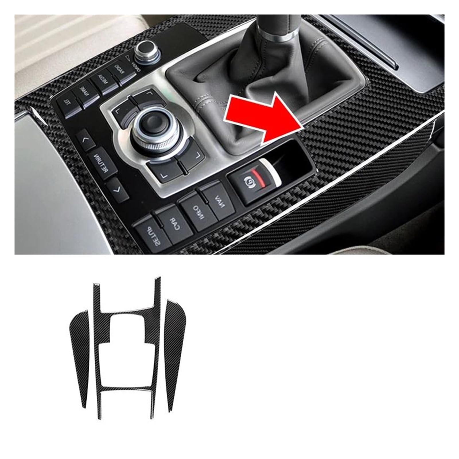 Auto Innenraum Für A6 Für C5 C6 2005-2011 Auto Innen Zubehör Form Carbon Faser Zentrale Steuerung Getriebe Shift Panel Aufkleber Aufkleber Car Interieur(B Style 3PCS) von KIFWGIH