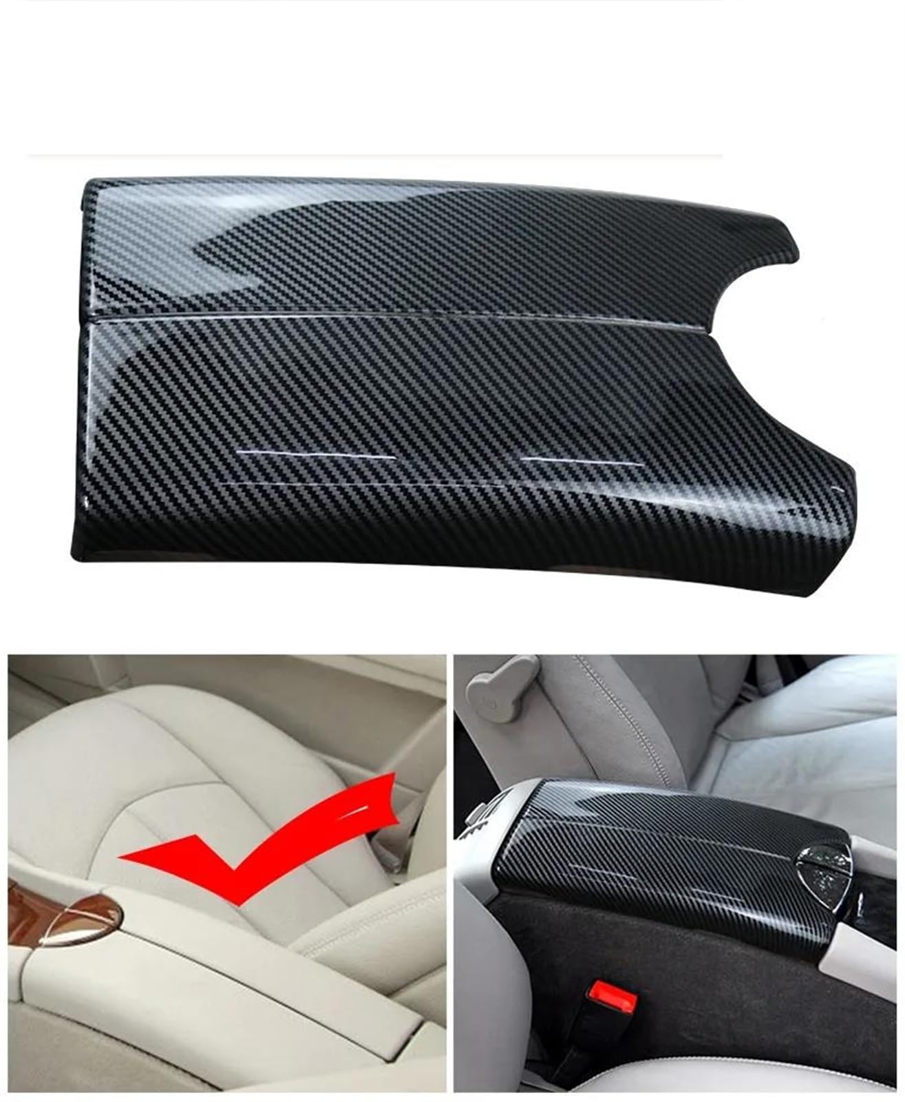 Auto Innenraum Für Benz E Klasse W211 2003-2008 Auto Aufkleber Verstauen Aufräumen Armlehne Box Panel Carbon Faser Abdeckung Innen Zubehör Car Interieur(Carbon Fiber 2) von KIFWGIH