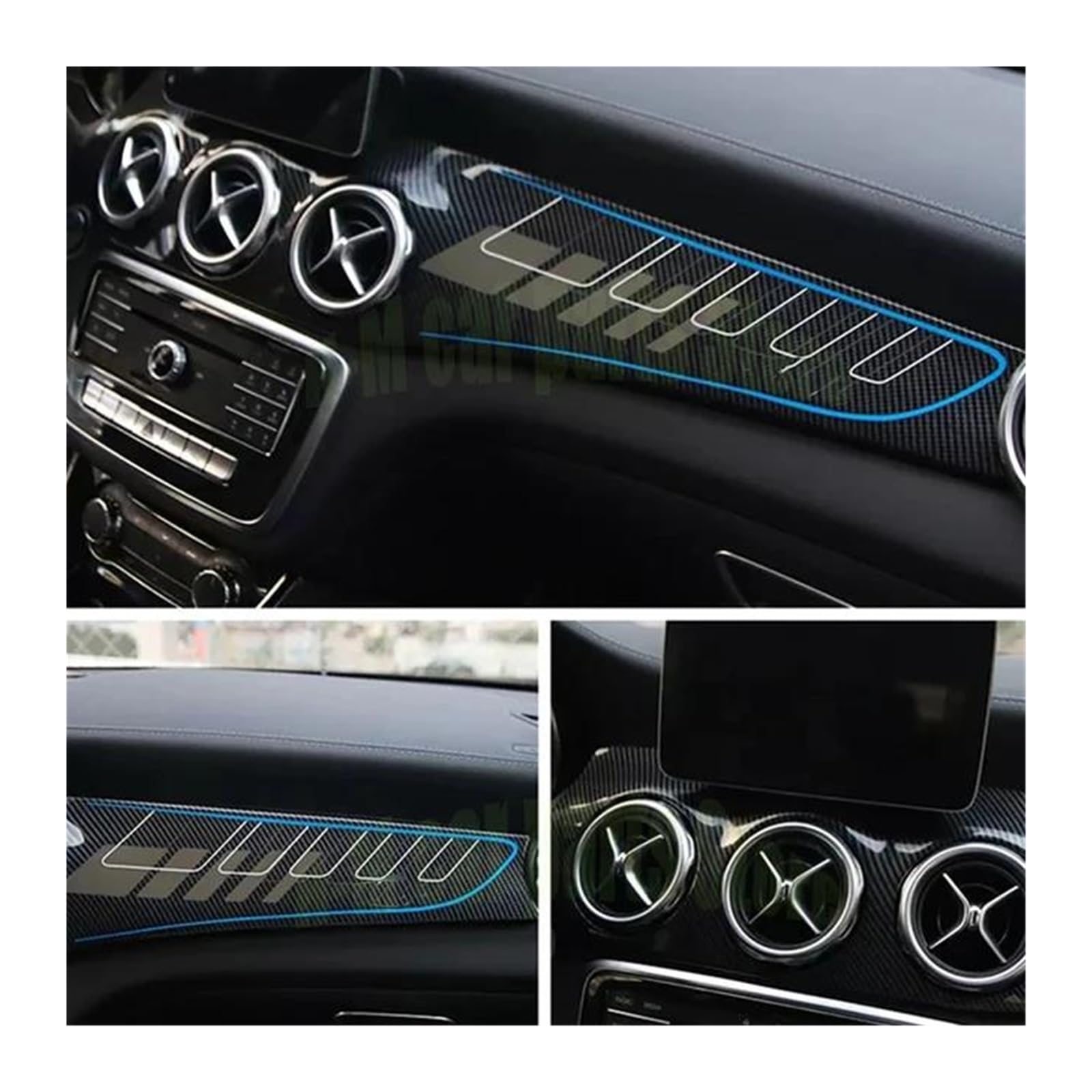 Auto Innenraum Für Benz Für CLA250 W117 Für CLA X156 220 Für CLA 45 2013-2018 LHD Carbon Faser Dashboard Center Konsole Klimaanlage Panel Dekoration Car Interieur(Black Blue-ABS) von KIFWGIH