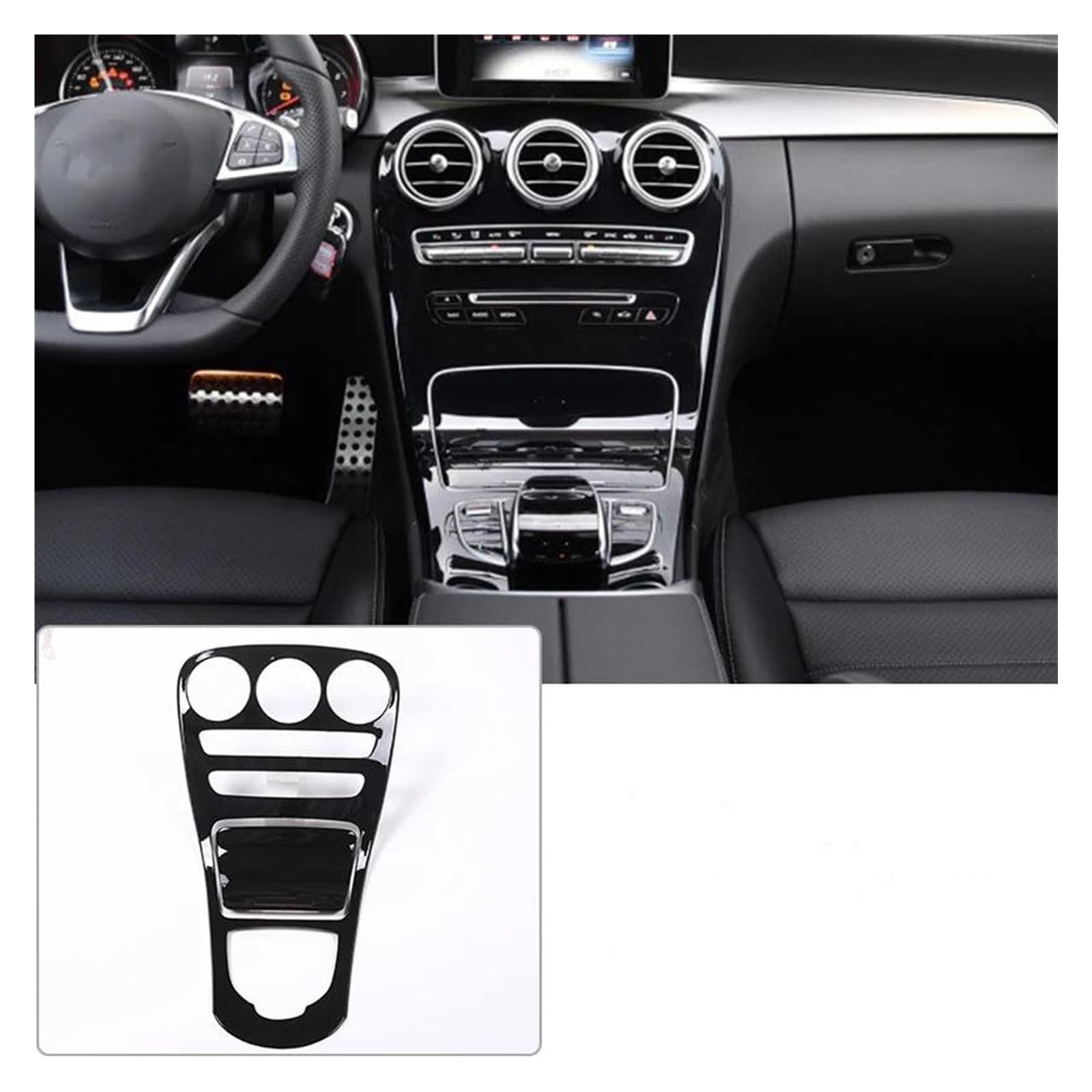 Auto Innenraum Für Benz Für GLC C Klasse W205 X235 2015-2019 Auto Zubehör Auto Zentrale Steuerung Getriebe Shift Panel Deckt Rahmen Innen Trim Aufkleber Car Interieur(B-Glossy Black 5) von KIFWGIH