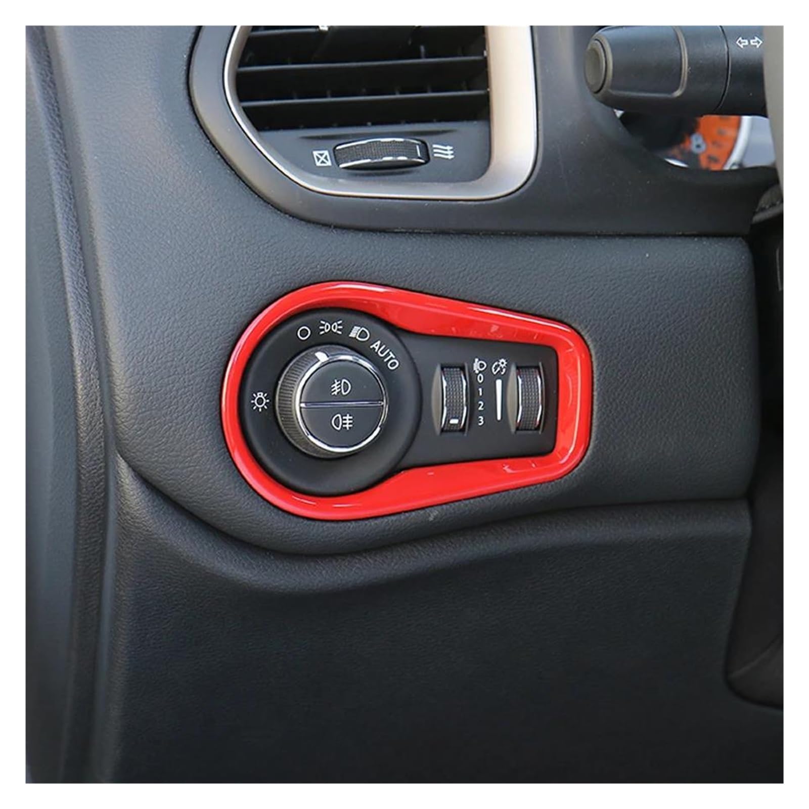 Auto Innenraum Für Jeep Für Renegade 2016-2023 Auto Innen Aufkleber 1Pcs ABS Scheinwerfer Schalter Dekoration Rahmen Car Interieur(Red 2) von KIFWGIH