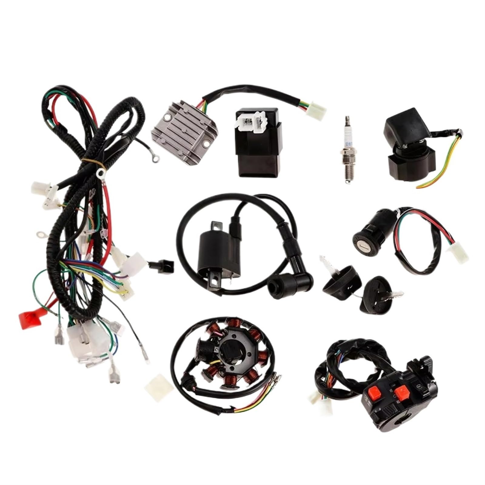 Motor Zündspule 1 Set Kabelbaum Webstuhl CDI Zündspule Zündkerze Schlüssel Schalter Für 150cc 250cc ATV Dirt Bike Stator Motorrad Zündspule von KIFWGIH