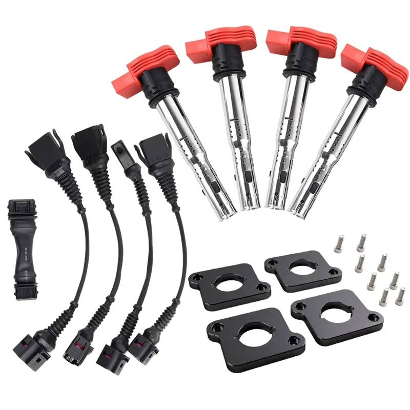 Motor Zündspule Ganzes Set 2.0T Zündspule ICM Kabelbaum R8 Spulenpaketplatten Spulenpaketsatz Für B5 A4 1.8T 1997 1998 1999 (3 Bis 4 Kontakte) Motorrad Zündspule(Schwarz) von KIFWGIH