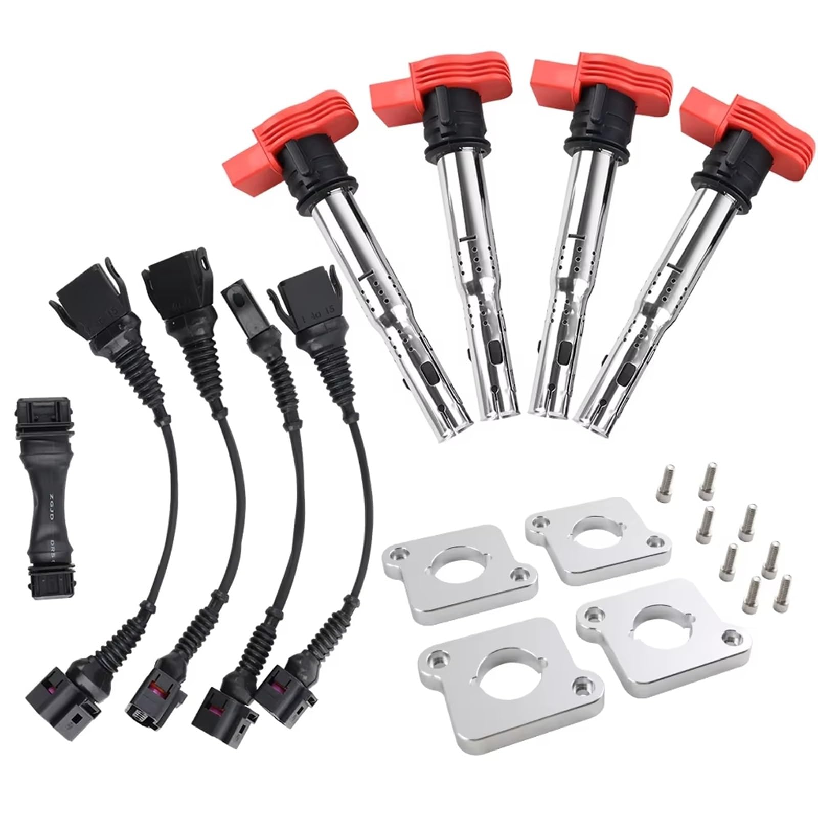 Motor Zündspule Ganzes Set 2.0T Zündspule ICM Kabelbaum R8 Spulenpaketplatten Spulenpaketsatz Für B5 A4 1.8T 1997 1998 1999 (3 Bis 4 Kontakte) Motorrad Zündspule(Silber) von KIFWGIH