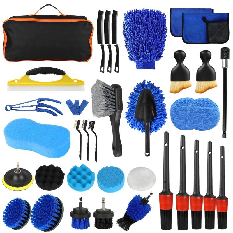 KIMIGO Auto Reinigungsset,36pcs Autopflege Set,Auto Waschen Set,Auto Detailing Pinsel Auto Waschset,für Auto Reinigung Innenraum und Außen,Lüftungsschlitz,Armaturenbrett,Motor,Rädern,Haushaltsreinigun von KIMIGO