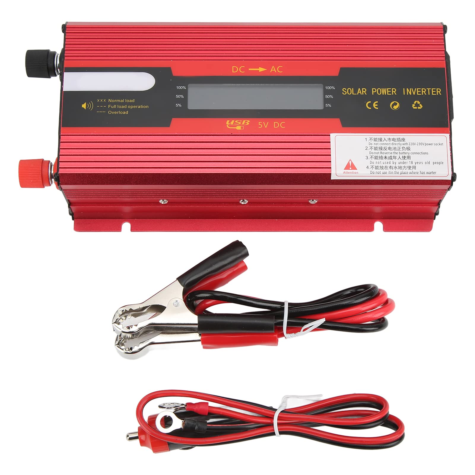 Auto-Wechselrichter， Auto-Wechselrichter Reiner Sinus， Red Power Inverter Modifizierte Sinuswelle 12V/24V auf 220V Autokonverter mit Universal-Steckdose USB-Ladeanschluss LCD-Display Autoteile von KIMISS