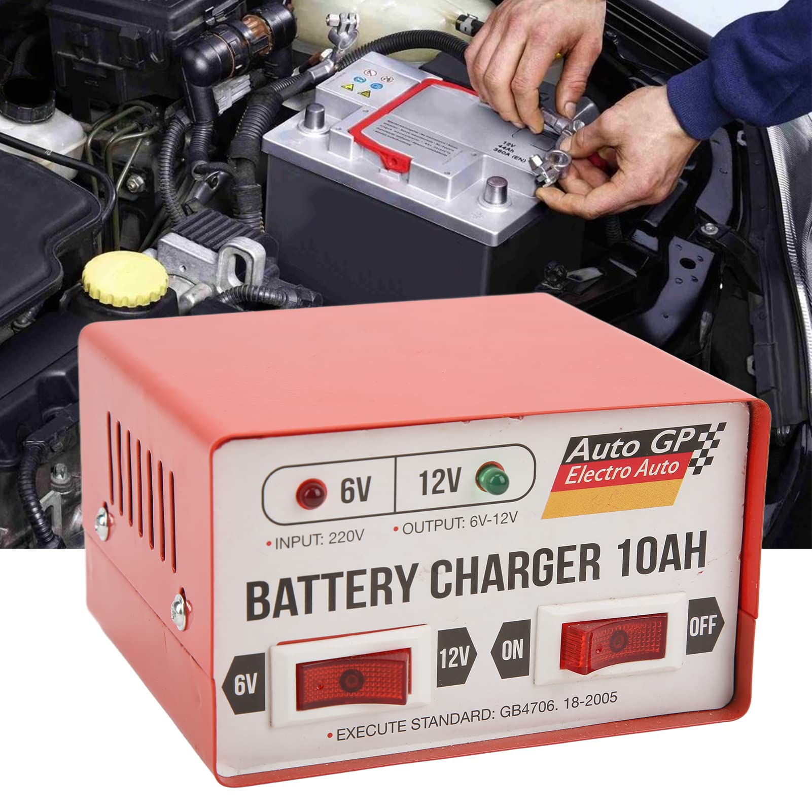 Autobatterie-Ladegerät, Autobatterie-Ladegerät, Metallauto für Intelligentes Batterieladegerät, Schnelles Laden, Reparaturmaschine, 6 V, 12 V, Verstellbar, Roter Eu-Stecker, von KIMISS