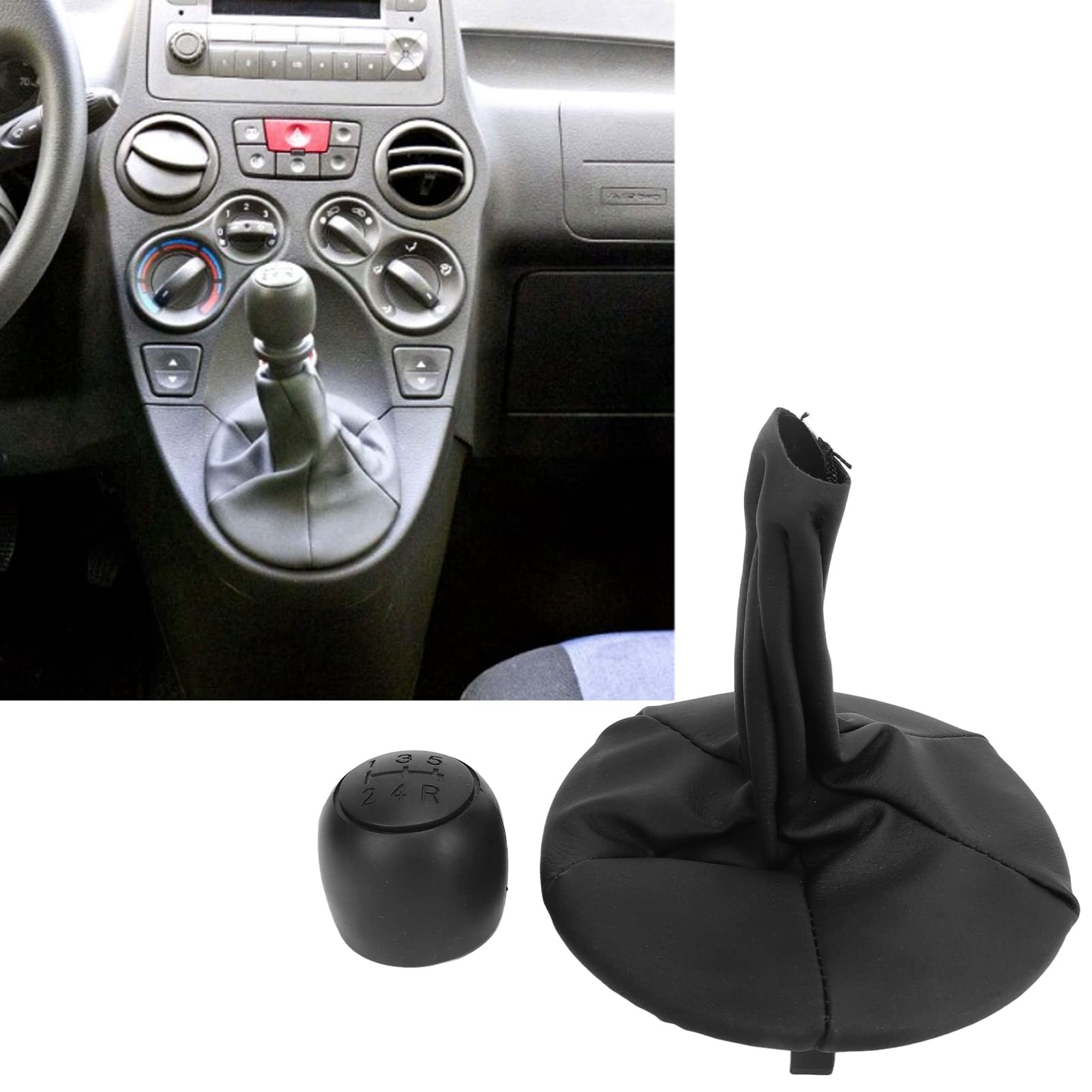 Automotive Interior 5-Gang-Schaltknaufkopf mit Gamaschenmanschettenabdeckung 71775051 Ersatz für Fiat Panda 2003–2012 von KIMISS