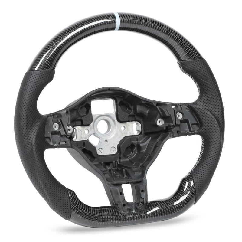 Carbonfaser-Lenkrad, Schwarzes Perforiertes Leder, Graue Nähte, Passend füR MK6 GTI GTD R R – Line 2009–2013, MK5 6R GTI 2009–2013, R 2009–2014, GLI MK6 2011–2014, mit Grauem von KIMISS