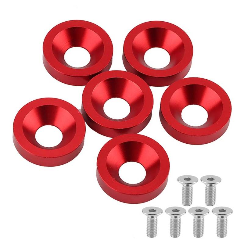 Duokon 6pcs M8 Kennzeichenrahmen Kotflügel Stoßstange Motorabdeckung Unterlegscheibe/Schraubensatz für Auto/Motorrad (8mm) (Rot) von Duokon