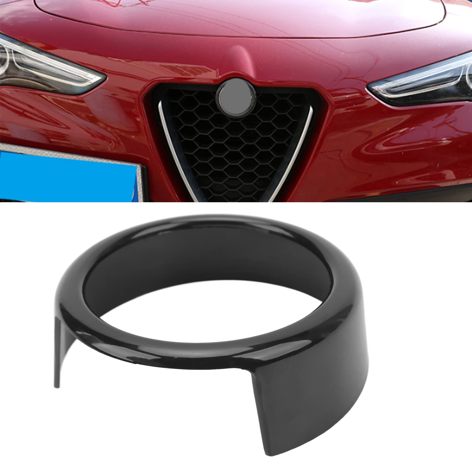 Frontgrill-Emblem, Logo-Ringabdeckung, Glänzend Schwarz, Außenabzeichen-Abdeckung, Zieraufkleber, Ersatz für Giulia Stelvio von KIMISS