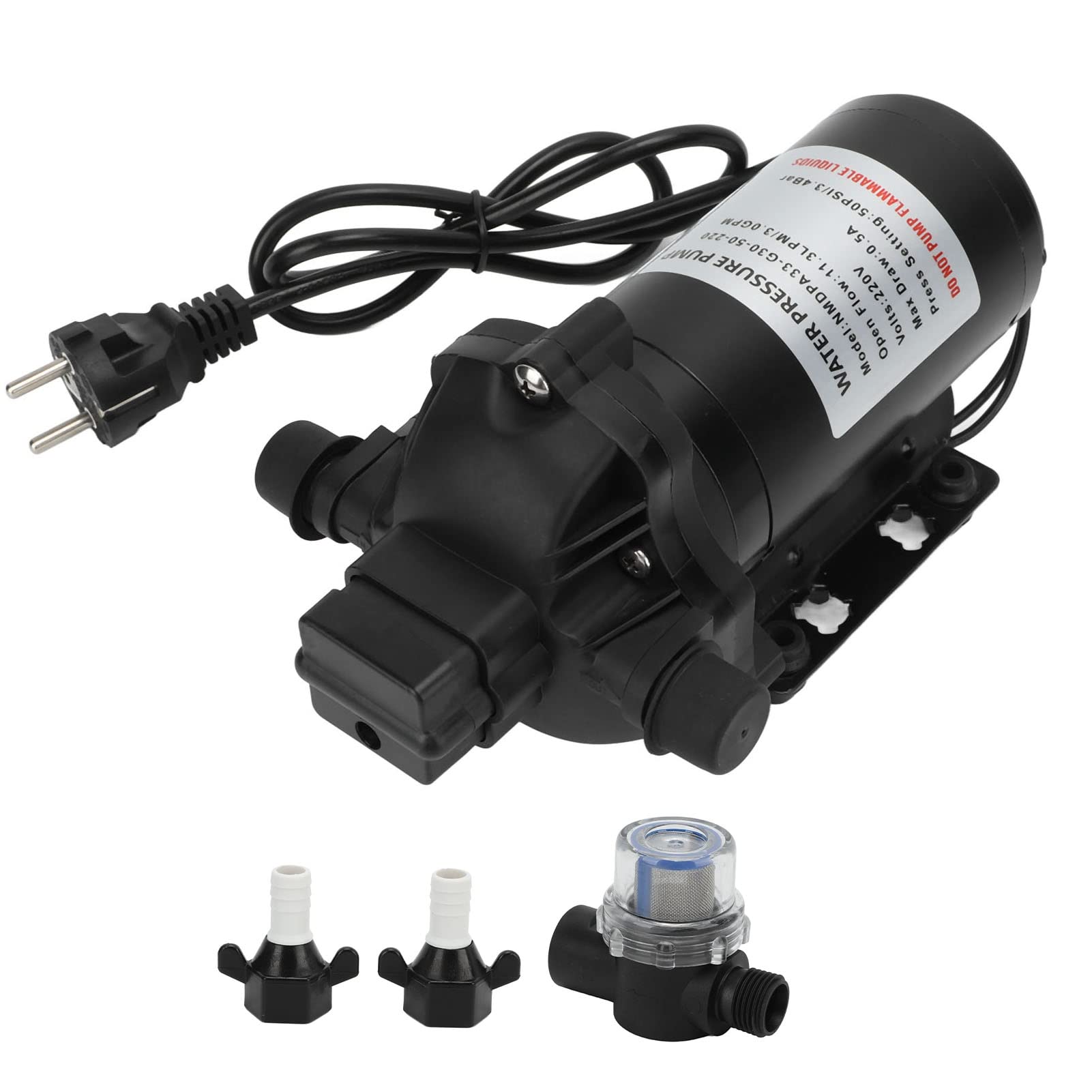 KIMISS 220 V 11,3 LPM 50 PSI Wassermembran-Druckpumpe, selbstansaugende Pumpe, industrielle Wasserdruck-Membranpumpe für Auto, Wohnwagen, Yacht, Marine, Boot von KIMISS