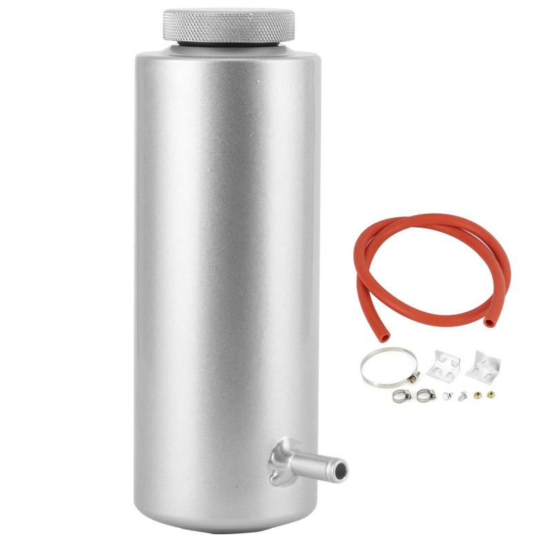 KIMISS Auto Kühler Kühlmitteltank, 3x7.5in Kühleröl Auffangbehälter Überlauftank Flasche Aluminiumlegierung Universal 800ml/27oz (Silber) von KIMISS