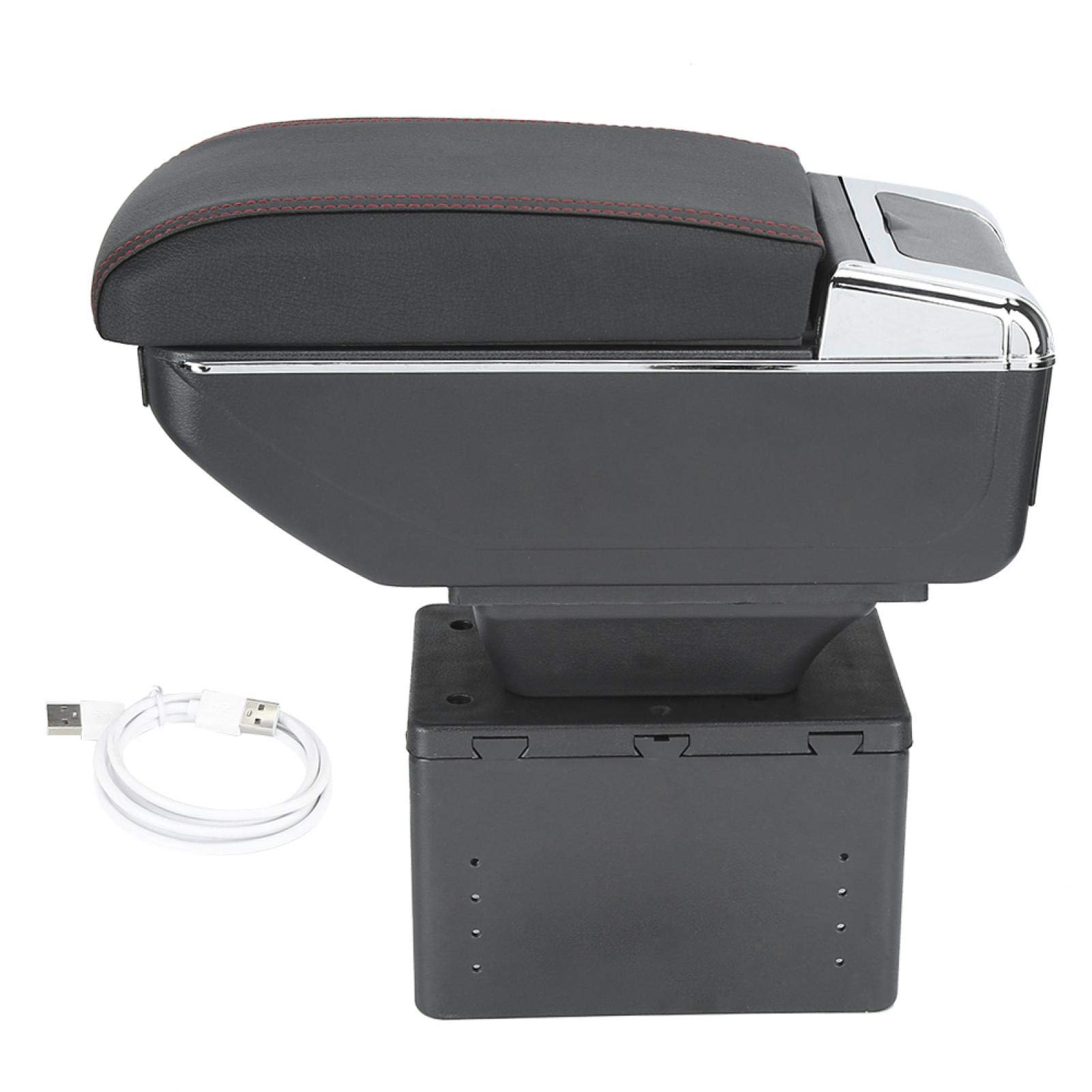 KIMISS Central Console Armlehnenbox, Universal Auto Car Center Console Armlehnenbox Container Einstellbar mit USB-Schnittstelle Geeignet für die meisten Fahrzeugmodi (Schwarz) von KIMISS