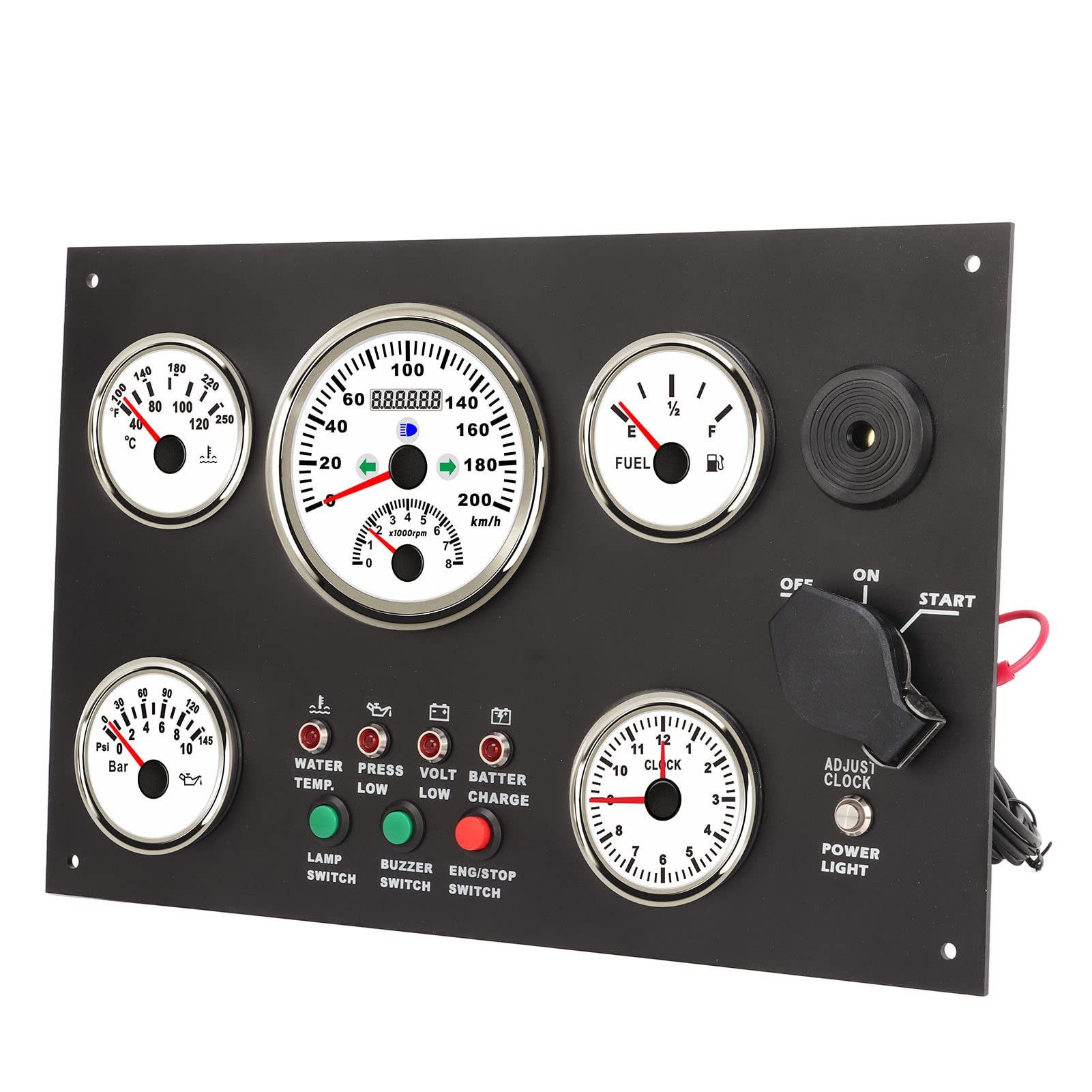 KIMISS Instrumententafel für Schiffsmotoren mit Tachometer, Öl-, Druck-, Wassertemperaturanzeige und Hintergrundbeleuchteten Funktionen für Boote, Wohnmobile und Schiffsanwendungen (24V) von KIMISS