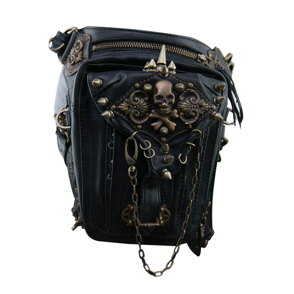 KIMISS Motorradtasche, Damen Motorradtasche PU Leder Steampunk Retro Umhängetasche Hüfttasche von KIMISS