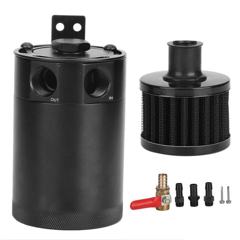 KIMISS Universal Oil Catch Can Kit, 2-Port-Vorratsbehälter mit Entlüftungsventil-Entlüftungsöffnung, 5 Unzen Kapazität (schwarz) von KIMISS