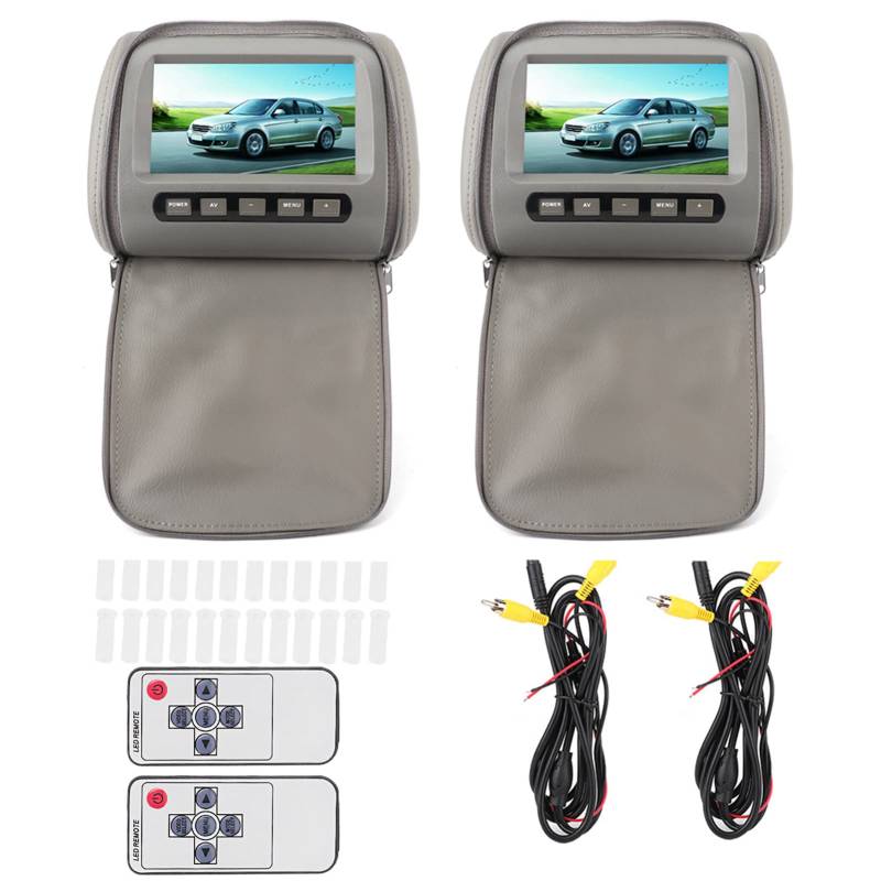 Kopfstützen-DVD-Display, Audiovisuelle Geräte Im Auto, 2 Stück, 7 Zoll, HD-Auto-Kopfstütze, LCD-Videoplayer mit Reißverschluss, Abdeckung, Fernbedienung, MP5-Display, Grau von KIMISS