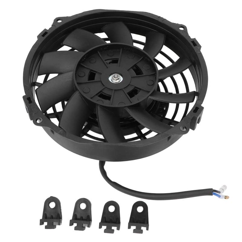 Kühlerlüfter, KIMISS 7 Zoll Slim Fan Push Pull Electric Radiator DC 12V mit 10 Blades Slim Fan Geräuscharm, Gute Wärmeableitung Universal für Automotoren (Schwarz) von KIMISS