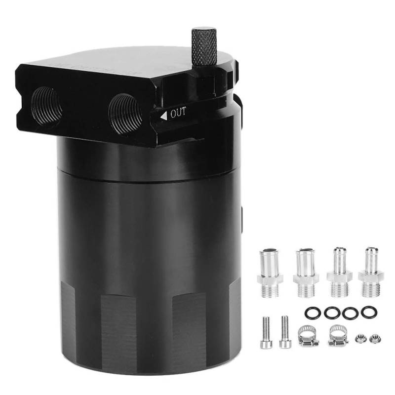 Ölauffangbehälter-Kit, Oil Catch Can, Universal Oil Catch Can Kit 300 ml Reservoirtankmotor Schwarz polnische Aluminiumlegierung mit Leitblech von KIMISS