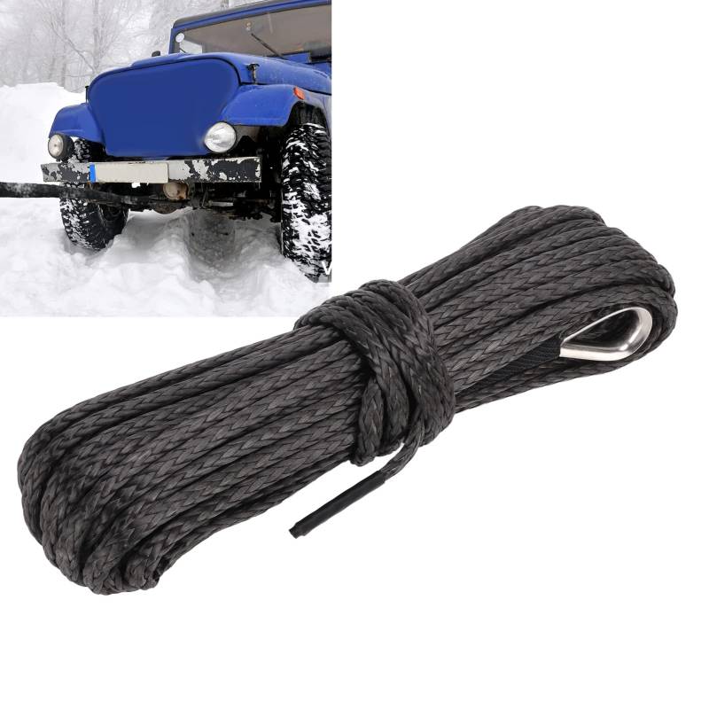 Synthetisches Windenseil， Nylon-Windenseil， Anhängerwindenseil 15m/50ft Nylon Schwarz Verschleißfester Ersatz für SUV Truck ATV UTV von KIMISS