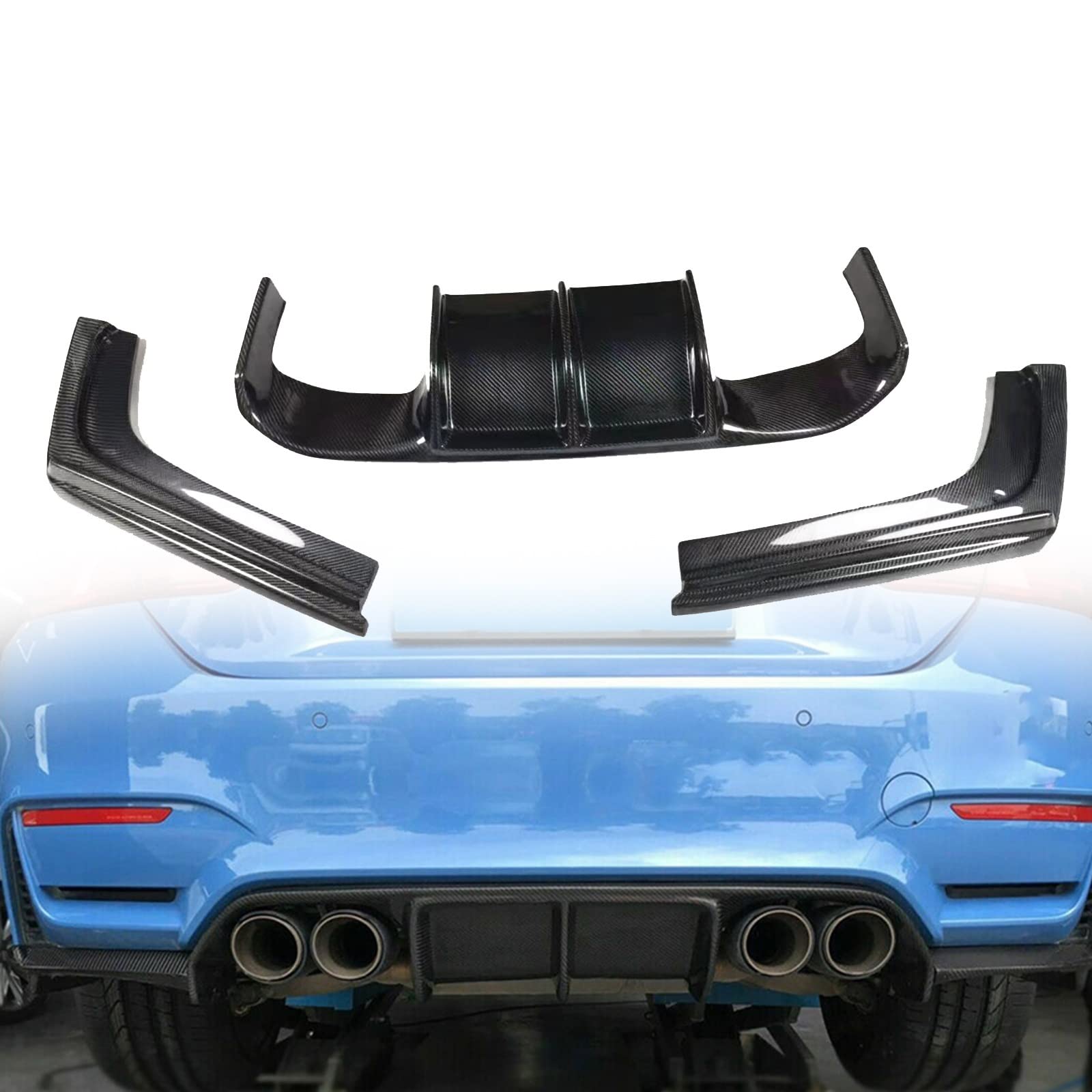 Heckstoßstange Diffusor Lip Real Carbon Auspuff Spoiler Platte Splitter Board Für B&M&W F80 M3 F82 F83 M4 2014 2015 2016 2017 2018 2019 2020 Autodekoration von KIMPZ