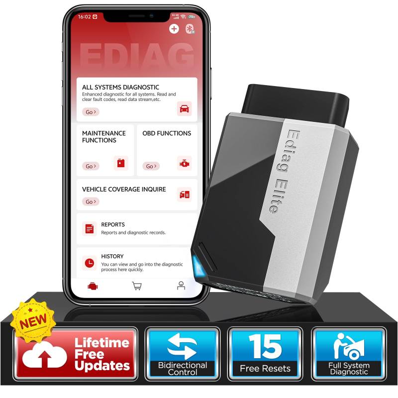 KINGBOLEN EDIAG Elite OBD2 Diagnosegerät Bluetooth,Obd2 Auslesegerät mit Vollständige System,15 Resets und Aktiver Test, Kfz-Codelese für iPhone & Android,FCA und Can FD,Lebenslange Updates. von KINGBOLEN