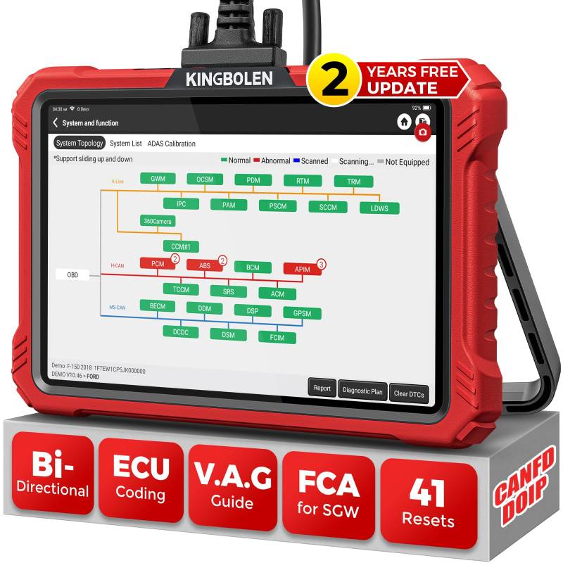 KINGBOLEN K10 Elite Obd2 Diagnosegerät,Bi-Direktionale OE-Level Alle Systeme Diagnosegerät Auto mit Topologie-Karte,ECU Codierung, FCA Can FD und DOIP,41 Rücksetzen,KFZ Diagnosegerät 2 Jahre Update. von KINGBOLEN