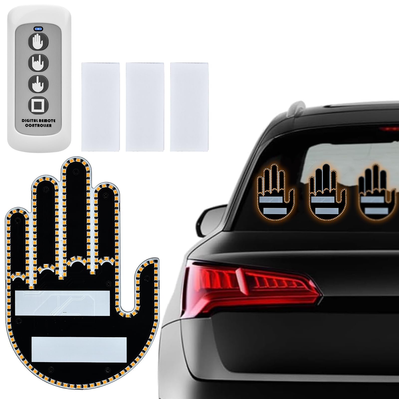 KINGOZOYI Auto Fingerlicht mit Fernbedienung, Auto Gadgets Innenraum, Mittelfinger Licht für Auto, Auto Heckscheiben LED-Schild, Cooles Auto Zubehör für Auto von KINGOZOYI