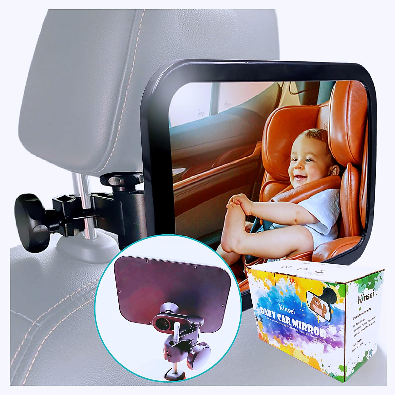 KINSEI Spiegel Auto Baby Rückbank, Autospiegel Baby Rücksitz, Baby-Rückspiegel mit Stabilem clip, Bruchsicherer Rücksitzspiegel, Großes Sichtfeld Baby Autospiegel, für Kinder in Kinderschale von KINSEI