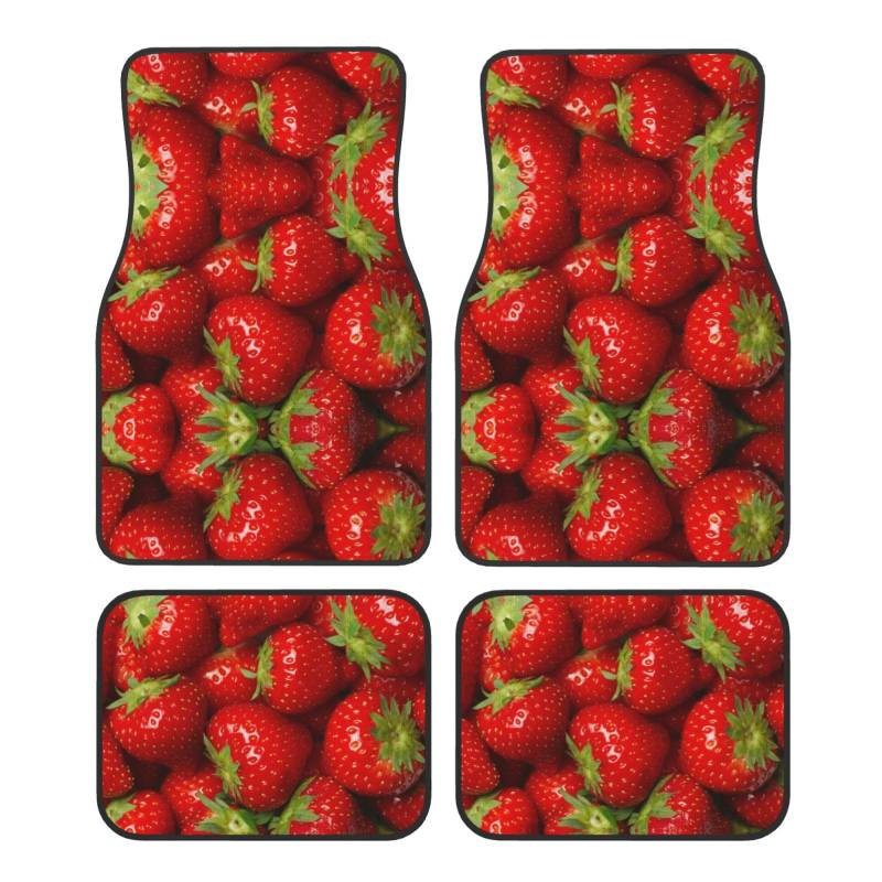 Auto-Fußmatten mit roter Erdbeerfrucht, universal, mit rutschfester Gummi-Rückseite, Autozubehör von KIROJA
