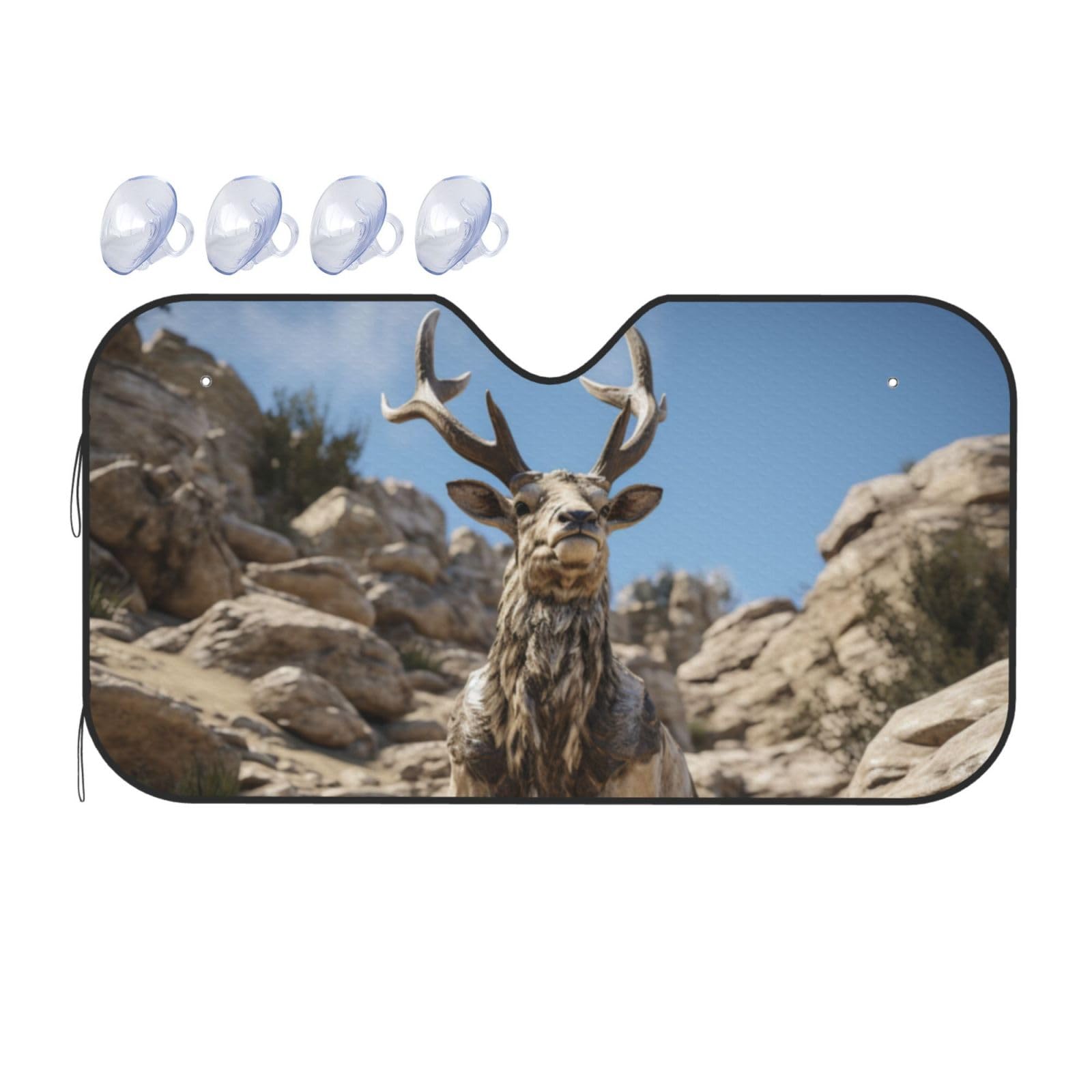 Deer on The Cliff Windschutzscheiben-Sonnenschutz – Auto Windschutzscheibe Sonnenschutz Sonne – Visier mit faltbarem Design Automobil-Außenzubehör von KIRROWE