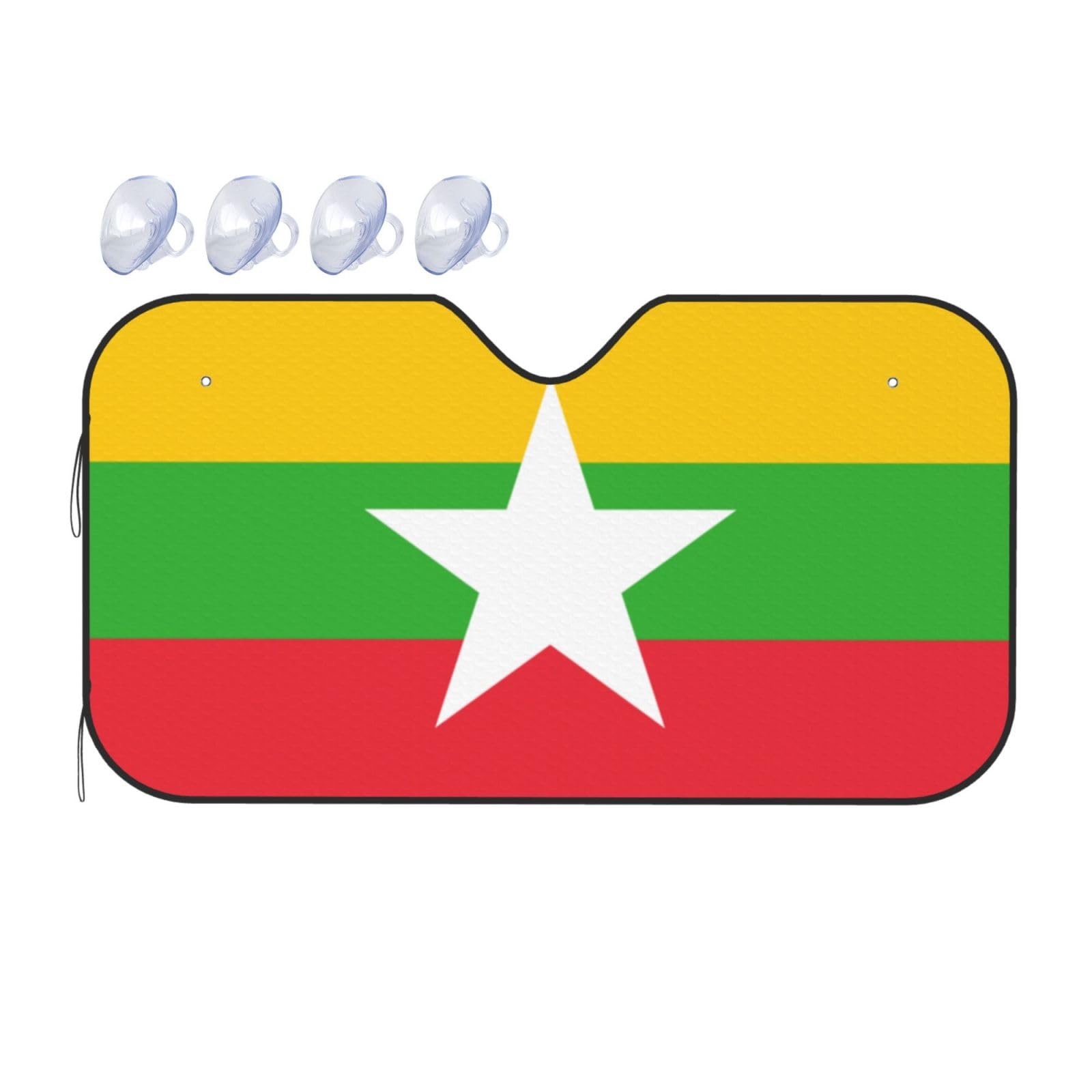 Flagge von Myanmar Windschutzscheibe Sonnenschutz – Auto Windschutzscheibe Sonnenschutz Sonne – Visier mit faltbarem Design Automobil-Außenzubehör von KIRROWE