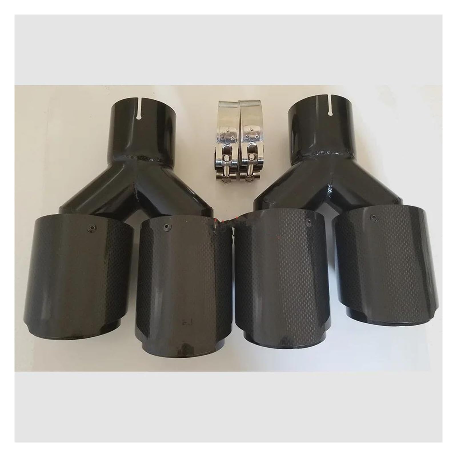 Auspuff Endrohr 2PCS Universal Modifizierte Auspuffrohr Faser Abdeckung Schalldämpfer Spitze Dual Glänzend Schwarz Carbon Faser Auspuff Spitze Auspuffblende(60-101MM) von KIRYU