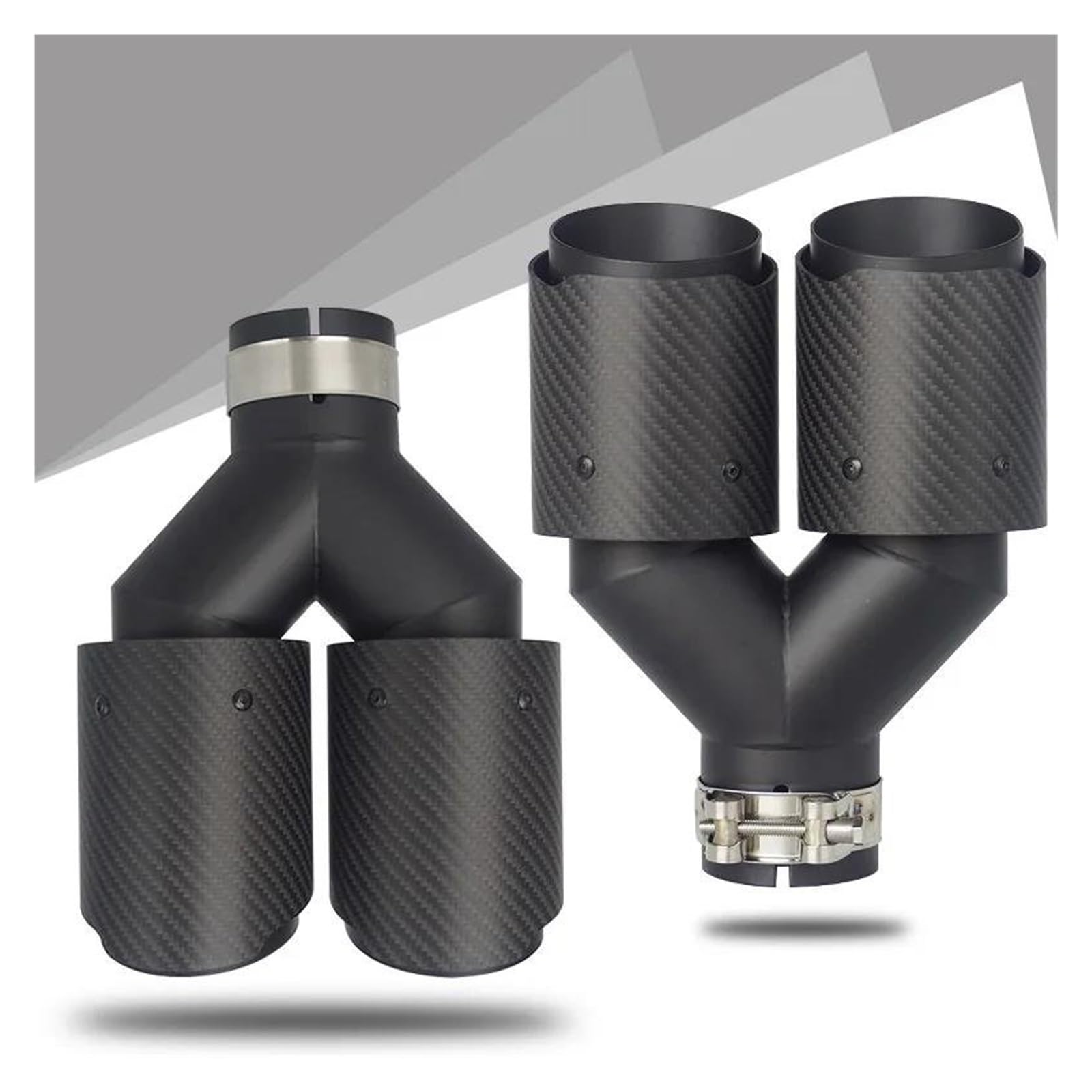 Auspuff Endrohr Auto Auspuff Spitze Edelstahl Matt Schwarz Y Form Doppel Ausgang Auspuffrohr Carbon Faser Düse Für Schalldämpfer Tuning Auto Universal Auspuffblende(Left Inlet51-Out114) von KIRYU