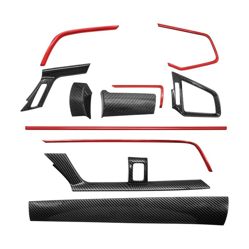 Auto Zubehör Innenraum 11Pcs Für Civic Für Seden 2016 2017 2018 2019 2020 Carbon Faser Auto Konsole Zentrum Dashboard Abdeckung Trim Dekorative Aufkleber Auto Innendekoration(Red 11-Pcs Set) von KIRYU