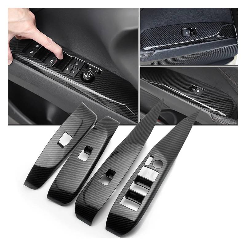 Auto Zubehör Innenraum 4 Teile/Satz Für Toyota Für Camry 2018 2019 2020 2021 2022 2023 2024 Carbon Faser Muster ABS Innen Fensterheber Schalter Panel Abdeckung Molding Trim Auto Innendekoration von KIRYU