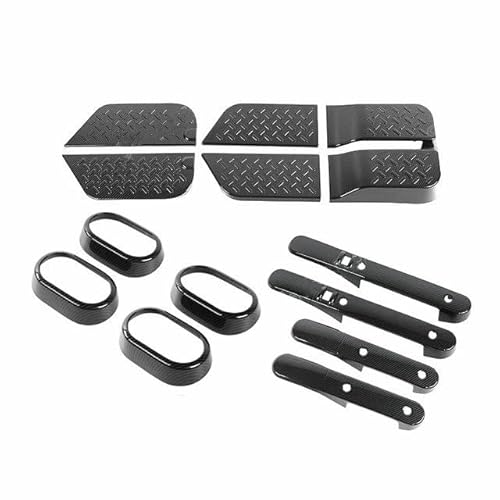 Auto Zubehör Innenraum Auto Zubehör ABS Für Jeep Für Wrangler JK 2007 2008 2009 2010 Carbon Faser Korn Innen Dekoration Abdeckung Trim Aufkleber Auto Innendekoration(Door Trim 14 pcs) von KIRYU