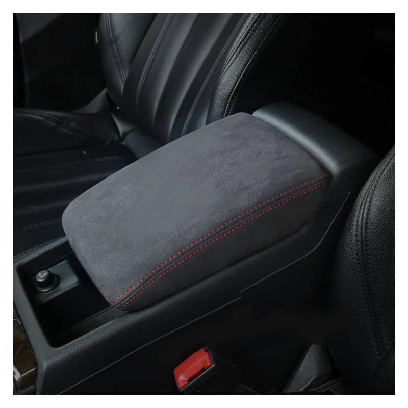 Auto Zubehör Innenraum Für A4 B8 2009 2010 2011 2012 2013 2014 2015 2016 Auto Innen Zubehör Zentrale Steuerung Leder Armlehne Box Schutzhülle Auto Innendekoration(Suede red Thread) von KIRYU