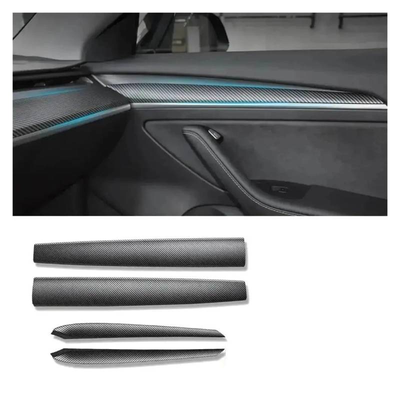 Auto Zubehör Innenraum Für Tesla Für Modell 3 Für Modell Y 2019 2020 2021 2022 2023 2024 Dashboard Abdeckung Und Tür Trim Panel Dash Trim Kompatibel Mit Auto Innendekoration(Matte Carbon 4PCS) von KIRYU