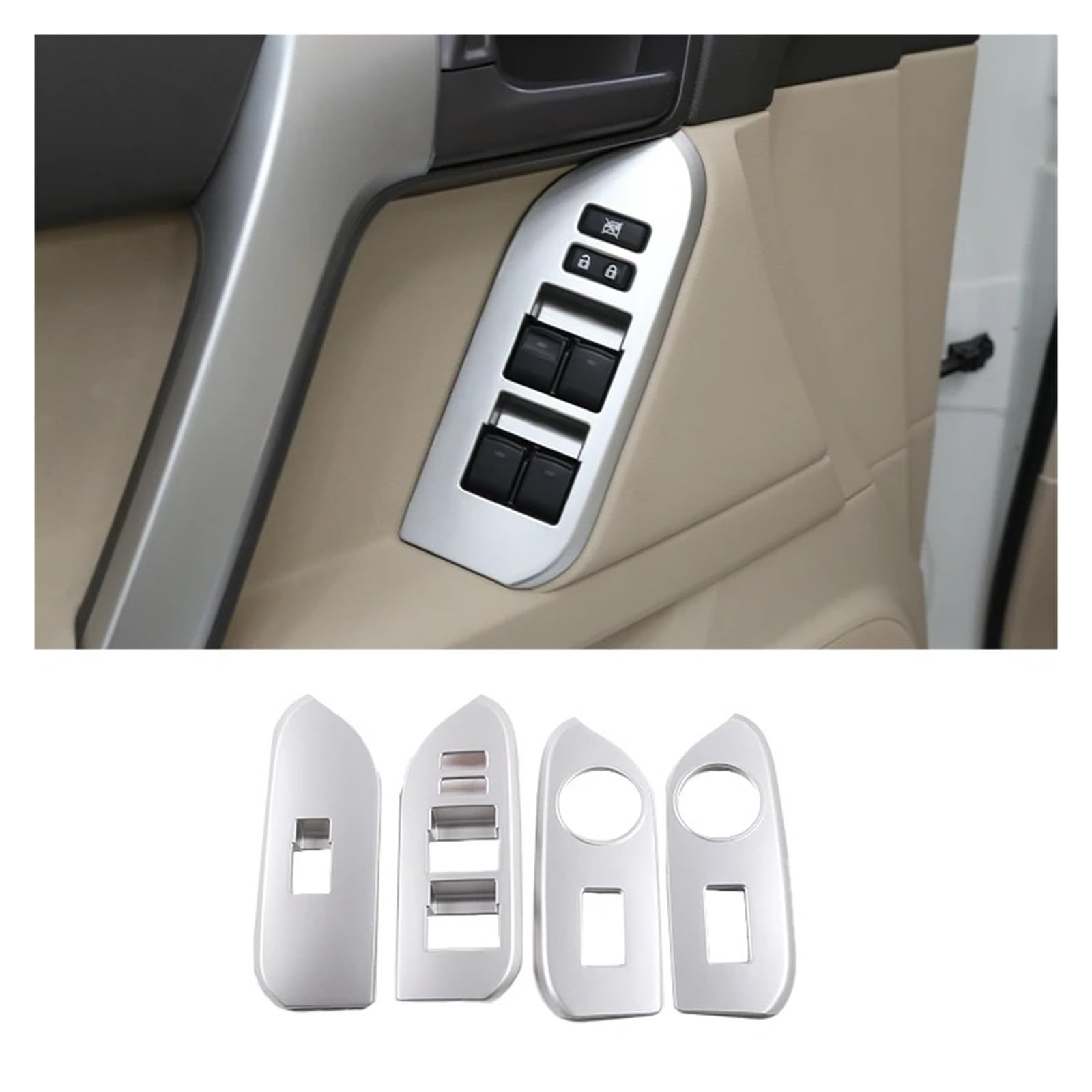 Auto Zubehör Innenraum Für Toyota Für Land Für Cruiser Für Prado FJ150 150 2014-2018 Zubehör Auto Fenster Glas Lift Schalter Taste Bedienfeld Rahmen Abdeckung Trim Auto Innendekoration(Style B-Silver) von KIRYU