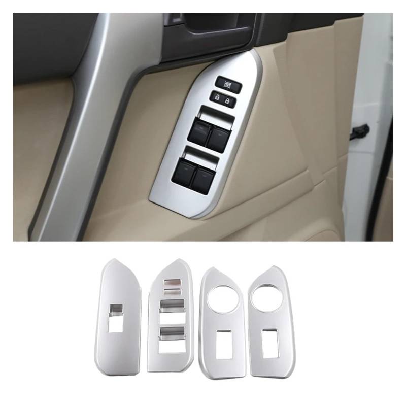 Auto Zubehör Innenraum Für Toyota Für Land Für Cruiser Für Prado FJ150 150 2014-2018 Zubehör Auto Fenster Glas Lift Schalter Taste Bedienfeld Rahmen Abdeckung Trim Auto Innendekoration(Style B-Silver) von KIRYU