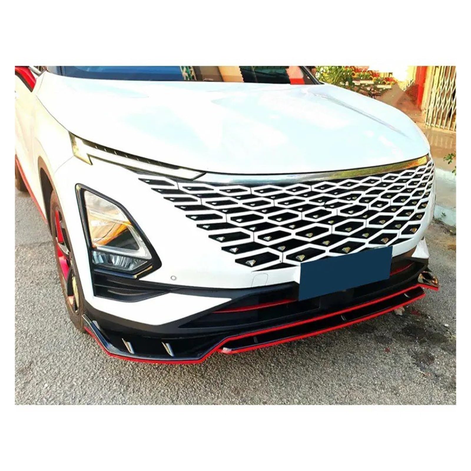 Frontstoßstange Für Omoda 5 E5 Für C5 Air Splitter Auto Körper Kit Spoiler 2022 2023 2024 Frontschürze Lip Schwarz Röcke Zubehör Auto-Frontspoiler(Glossy Black-Red) von KIRYU