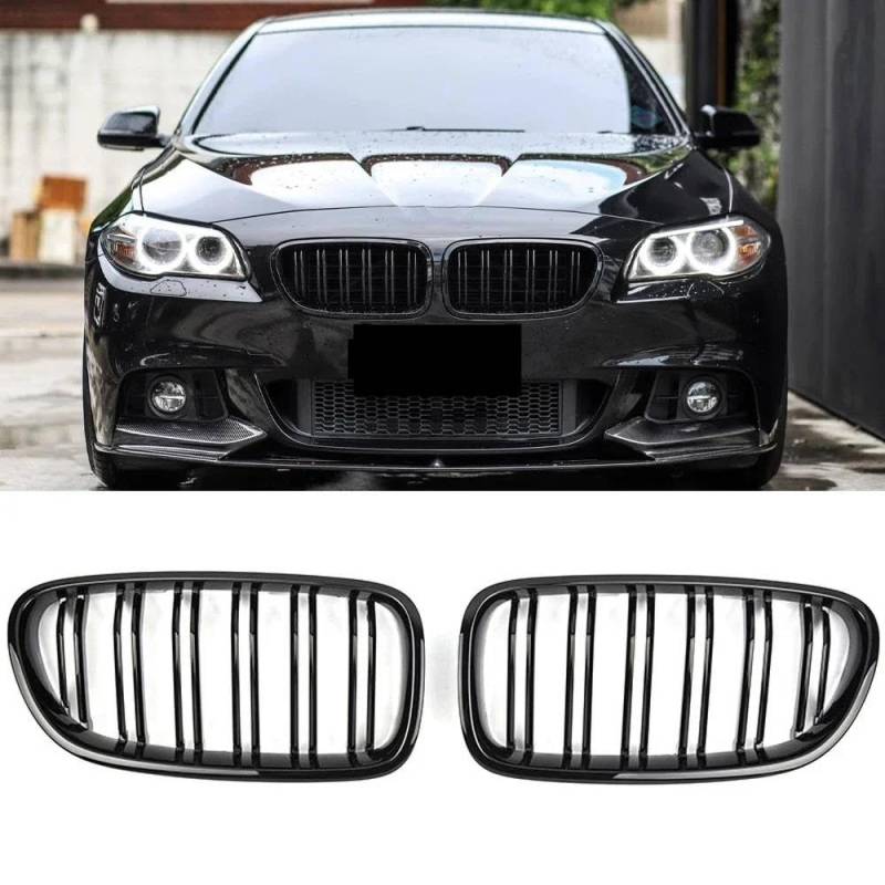 Kühlergrill 2 Stück Auto-Stil Glänzend Schwarz Front Nieren Doppellamellen Grill Kühlergrill Dual Line Racing Gitter Für 5er F10 F11 F18 2010-2017 Grill(Glossy Black) von KIRYU