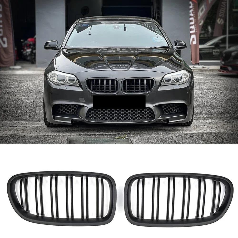 Kühlergrill 2 Stück Auto-Stil Glänzend Schwarz Front Nieren Doppellamellen Grill Kühlergrill Dual Line Racing Gitter Für 5er F10 F11 F18 2010-2017 Grill(Matt-schwarz) von KIRYU