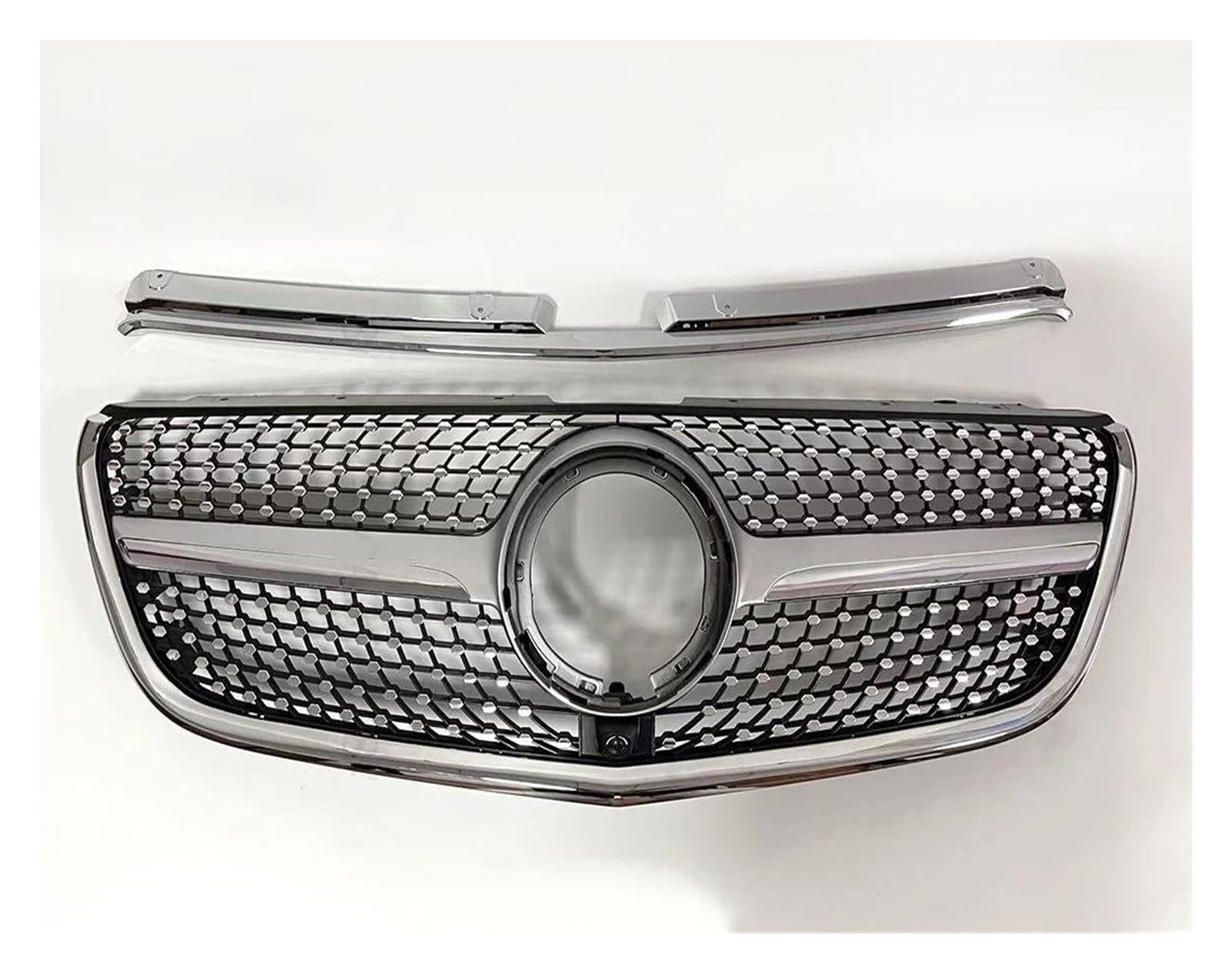 Kühlergrill Diamant Für GTR Für GT Stil Front Kühlergrill Einlassgrill Für Benz Für Vito W447 2015-2023 Tuning Zubehör Mittleres Mesh Gitter Grill(20-23 D Silvery) von KIRYU