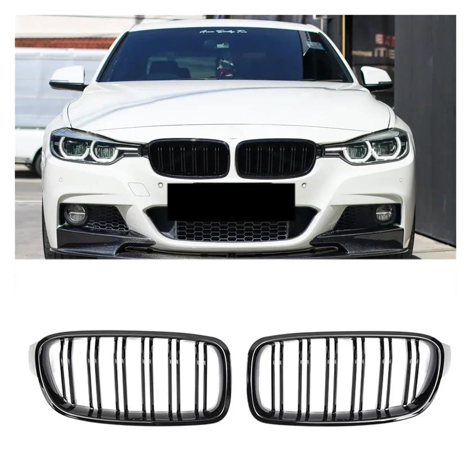 Kühlergrill Für 3er F30 F35 2012-2019 Auto Kühlergrill Racing Front Sport Grill Glanz Schwarz Doppel Lamellen Nierengrill Grill(Glossy Black) von KIRYU